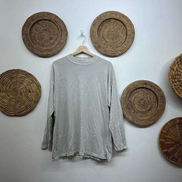 Free People Light Gray Mock Neck Lightweight Oversized Long Sleeve Tunic Top XS - Picture 1 of 5